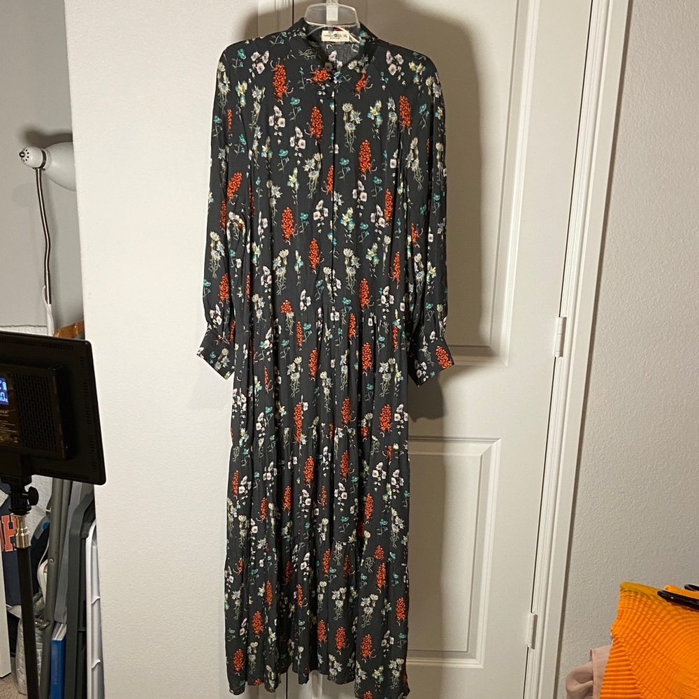 NATURAL LIFE Dark gray Floral Long Sleeve Dress XL